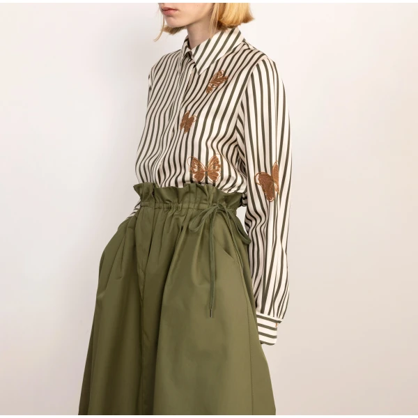 Dice Kayek Striped Butterfly Silk Shirt in Khaki Stripe | Shirts | Luxury Shoes 
