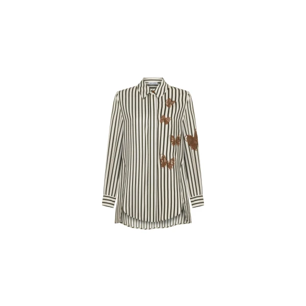 Striped Butterfly Silk Shirt in Khaki Stripe