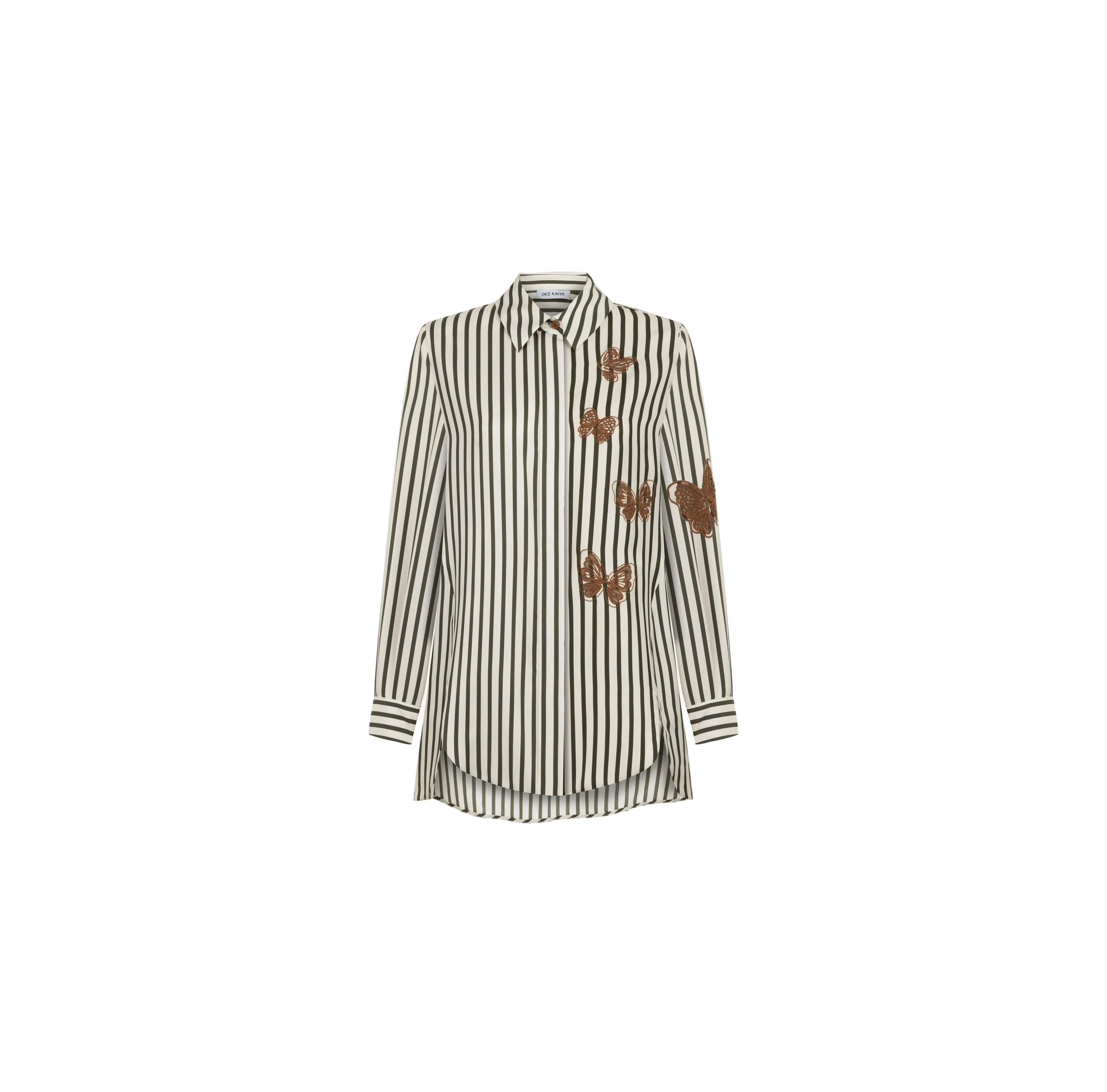 Dice Kayek Striped Butterfly Silk Shirt in Khaki Stripe Dice Kayek Striped Butterfly Silk Shirt in Khaki Stripe | Shirts | Luxury Shoes