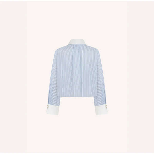 Dice Kayek Striped Button-Up Shirt with Contrast White Collar in Blue Stripe | Shirts | Luxury Shoes 