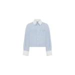 Dice Kayek Striped Button-Up Shirt with Contrast White Collar in Blue Stripe | Shirts | Luxury Shoes 