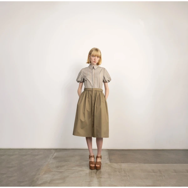 Dice Kayek Striped Cotton Shirt Dress with Sculptural Sleeves in Tobacco | Shirtdress | Luxury Shoes 