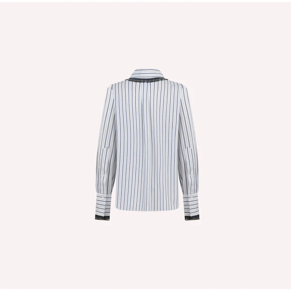 Dice Kayek Striped Cotton Shirt with Tassel Collar in Blue Stripe | Shirts | Luxury Shoes 