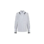 Dice Kayek Striped Cotton Shirt with Tassel Collar in Blue Stripe | Shirts | Luxury Shoes 