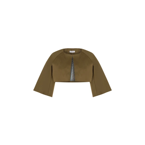 Structured Cropped Jacket with Wide Sleeves in Tobacco