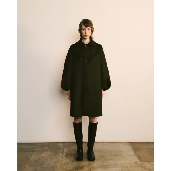 Dice Kayek Structured Wool Cocoon Coat in Deep Green | Wool Coat | Luxury Shoes 