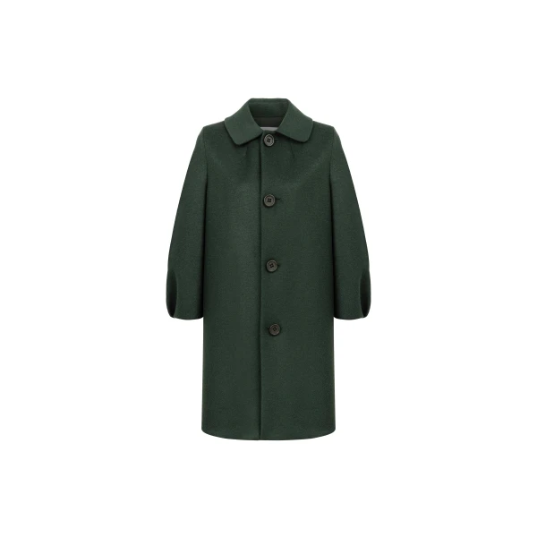 Structured Wool Cocoon Coat in Deep Green