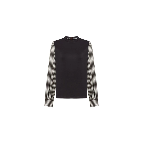 Sweatshirt with Striped Sleeves in Brown