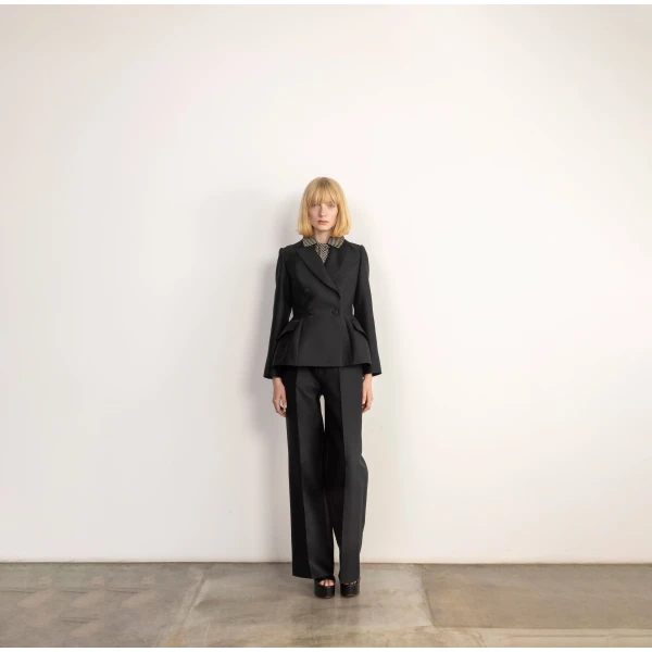 Dice Kayek Tailored Peplum Blazer Cotton Silk in Black | Blazers | Luxury Shoes 