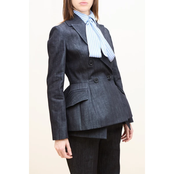 Dice Kayek Tailored Peplum Jacket in Denim | Jackets | Luxury Shoes 