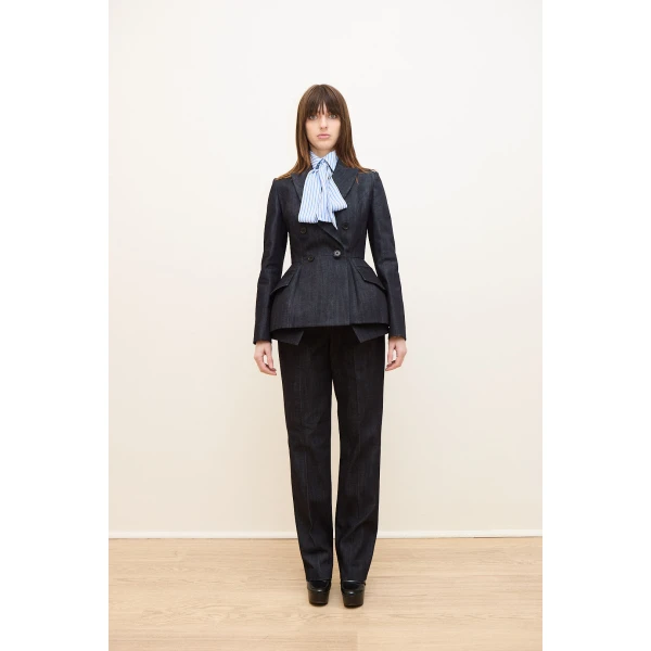 Dice Kayek Tailored Peplum Jacket in Denim | Jackets | Luxury Shoes 