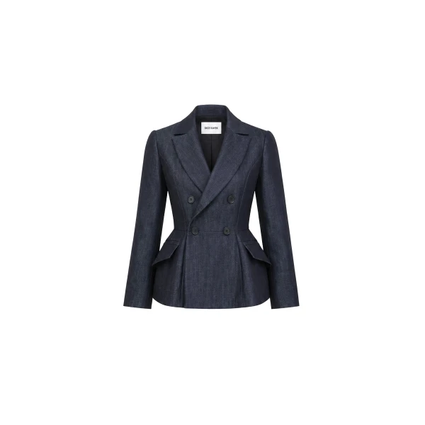 Dice Kayek Tailored Peplum Jacket in Denim | Jackets | Luxury Shoes 