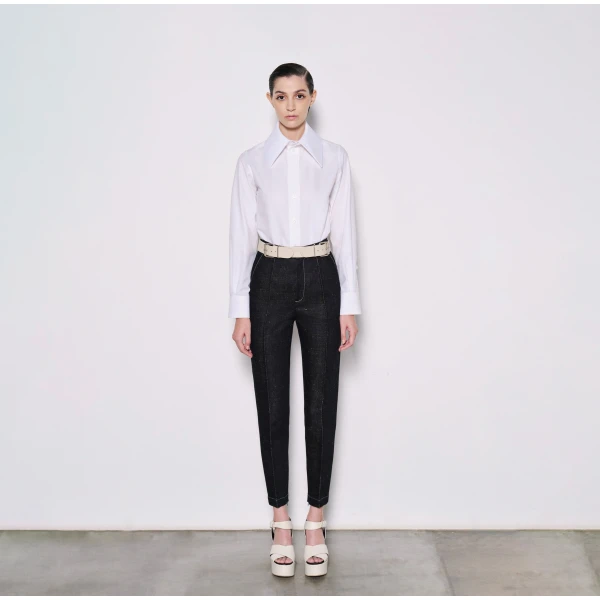 Dice Kayek Tapered Denim Pants with Contrast Stitching in Indigo | Denim | Luxury Shoes 