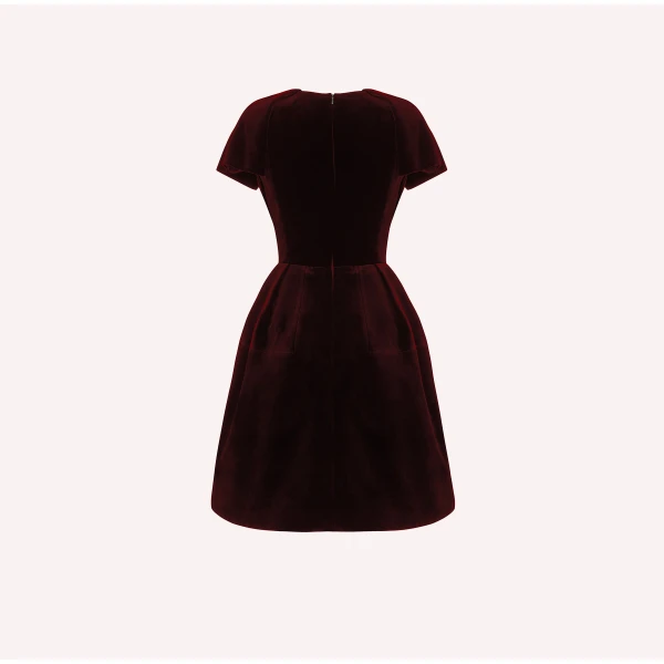 Dice Kayek Velvet Signature Dress in Bordeaux | Midi Dresses | Luxury Shoes 