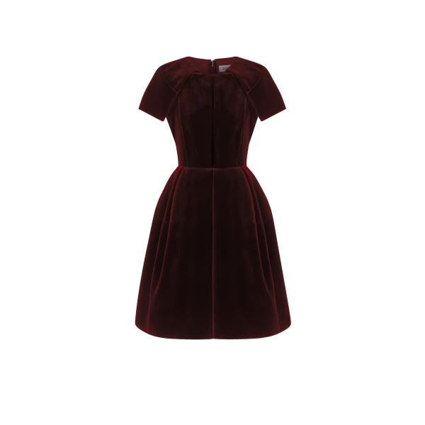 Dice Kayek Velvet Signature Dress in Bordeaux | Midi Dresses | Luxury Shoes 