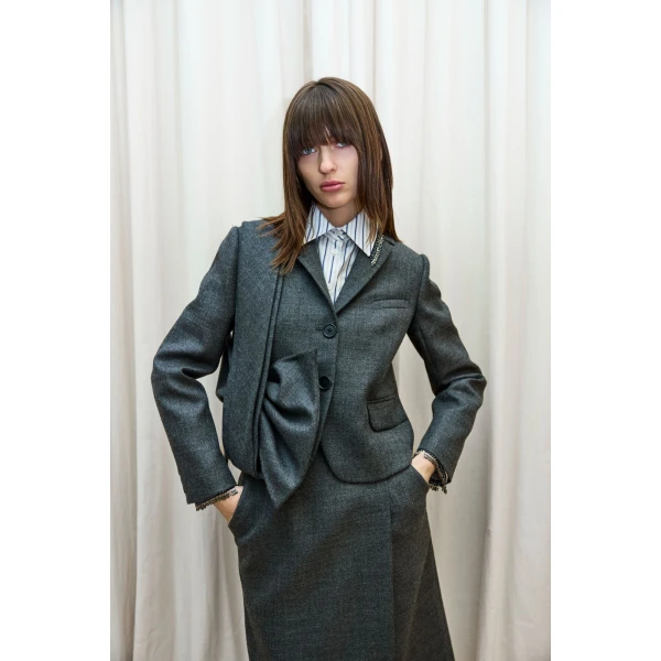 Dice Kayek Wool Blazer with Sculptural Bow Detail in Grey | Blazers | Luxury Shoes 