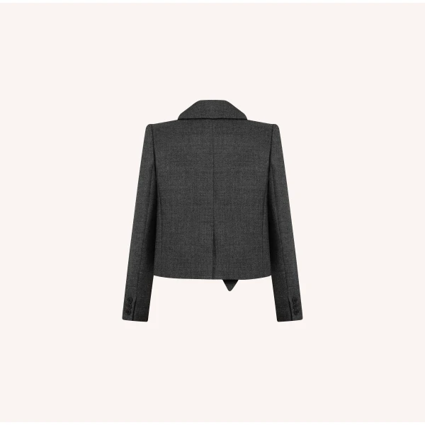 Dice Kayek Wool Blazer with Sculptural Bow Detail in Grey | Blazers | Luxury Shoes 