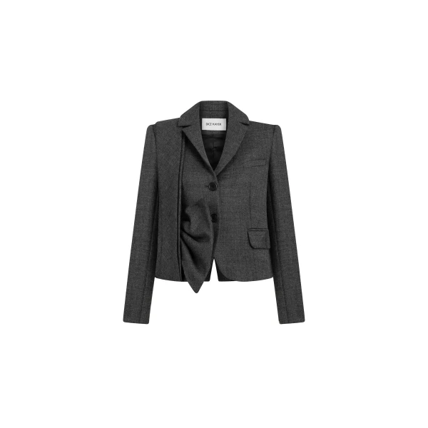 Wool Blazer with Sculptural Bow Detail in Grey