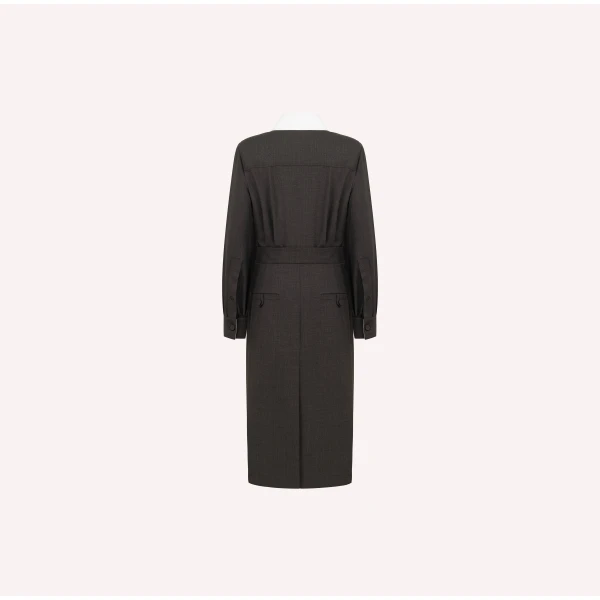 Dice Kayek Wool Dress with Contrast Collar in Brown | Midi Dresses | Luxury Shoes 