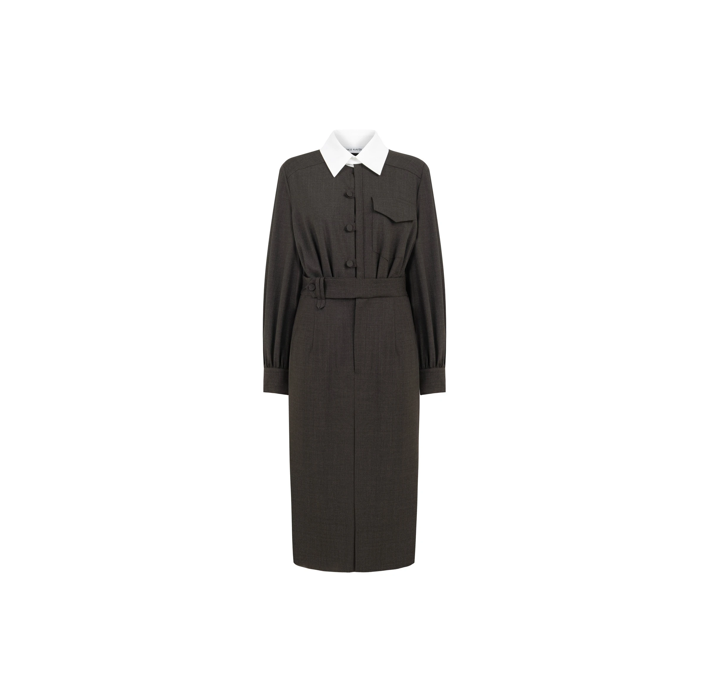 Dice Kayek Wool Dress with Contrast Collar in Brown Dice Kayek Wool Dress with Contrast Collar in Brown | Midi Dresses | Luxury Shoes