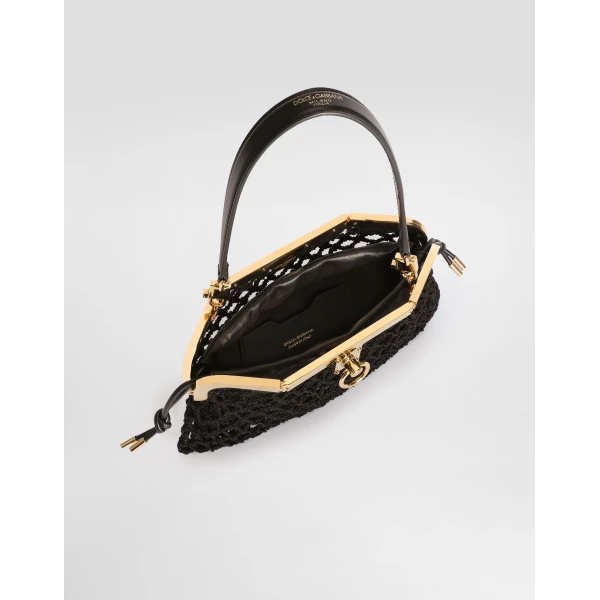 Black Dolce & Gabbana Amanda handbag in mesh and palmellato calfskin, view 4 | Totes & Top-Handle Bags