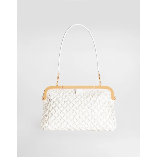 White Dolce & Gabbana Amanda handbag in mesh and palmellato calfskin, view 4 | Totes & Top-Handle Bags