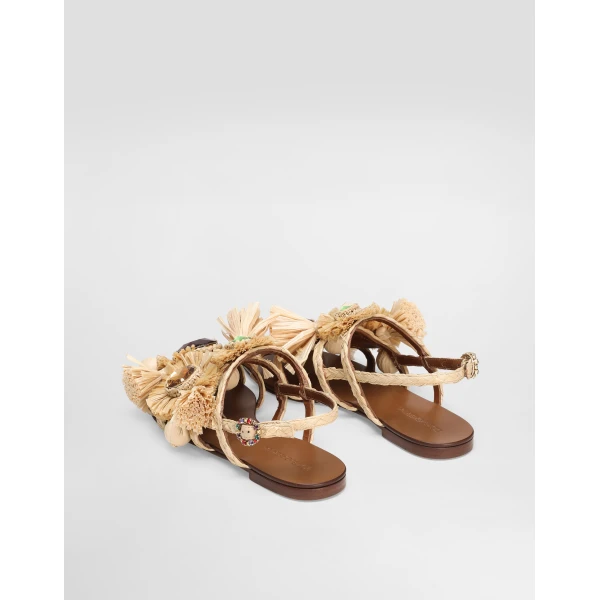 Multicolour Dolce & Gabbana Braided rafia flip-flops, view 3 | Flip Flops & Slides