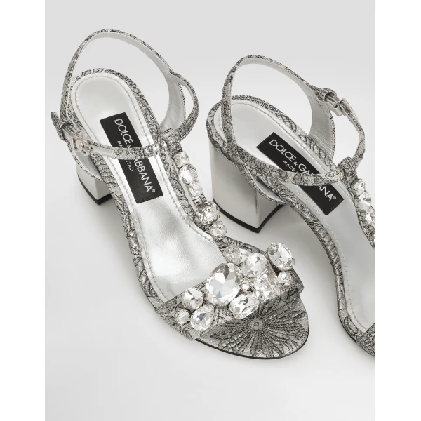 Multicolour Dolce & Gabbana Brocade sandals with stones embroidery, view 4 | Sandals