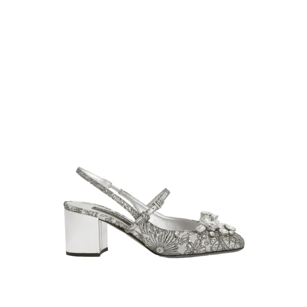 Brocade slingback with embroidery and stones