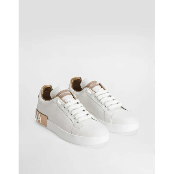 Gold Dolce & Gabbana Calfskin Portofino sneakers, view 2 | Sneakers