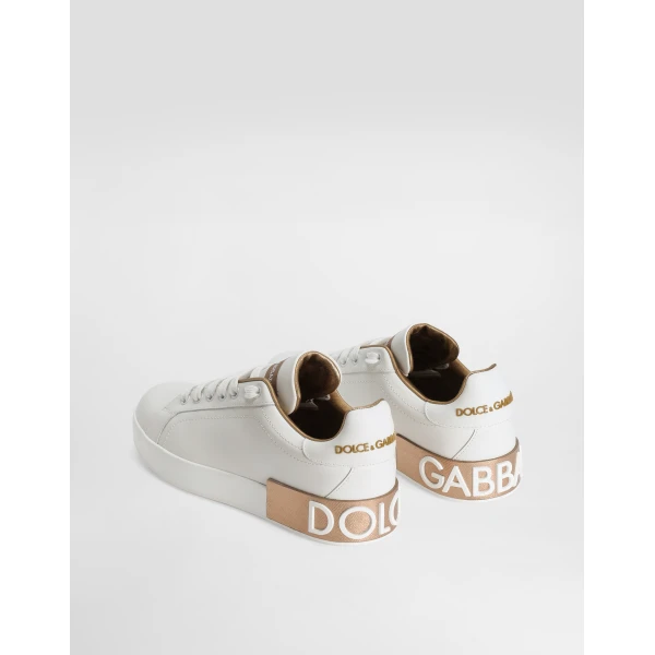 Gold Dolce & Gabbana Calfskin Portofino sneakers, view 3 | Sneakers