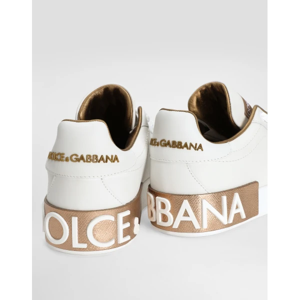 Gold Dolce & Gabbana Calfskin Portofino sneakers, view 4 | Sneakers