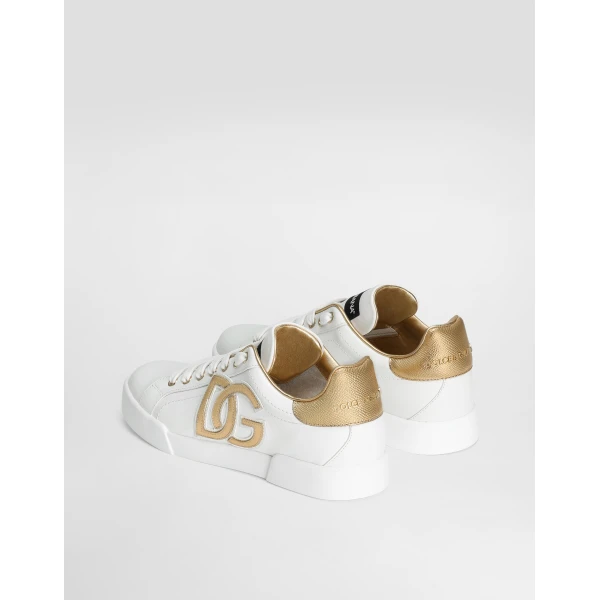 Multicolour Dolce & Gabbana Calfskin Portofino sneakers with DG logo, view 3 | Sneakers