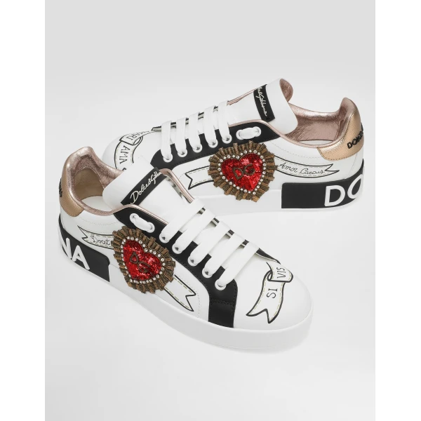 Multicolour Dolce & Gabbana Calfskin Portofino sneakers with embroidery, view 4 | Sneakers