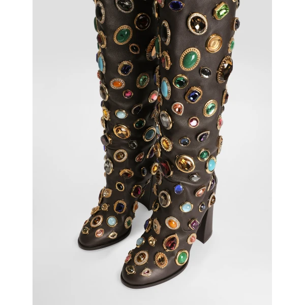 Multicolour Dolce & Gabbana Calfskin boots with stone embroidery, view 4 | Boots