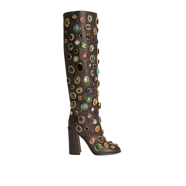 Multicolour Dolce & Gabbana Calfskin boots with stone embroidery | Boots
