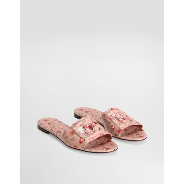 Multicolour Dolce & Gabbana Calfskin flat slippers with little roses print, view 2 | Flip Flops & Slides