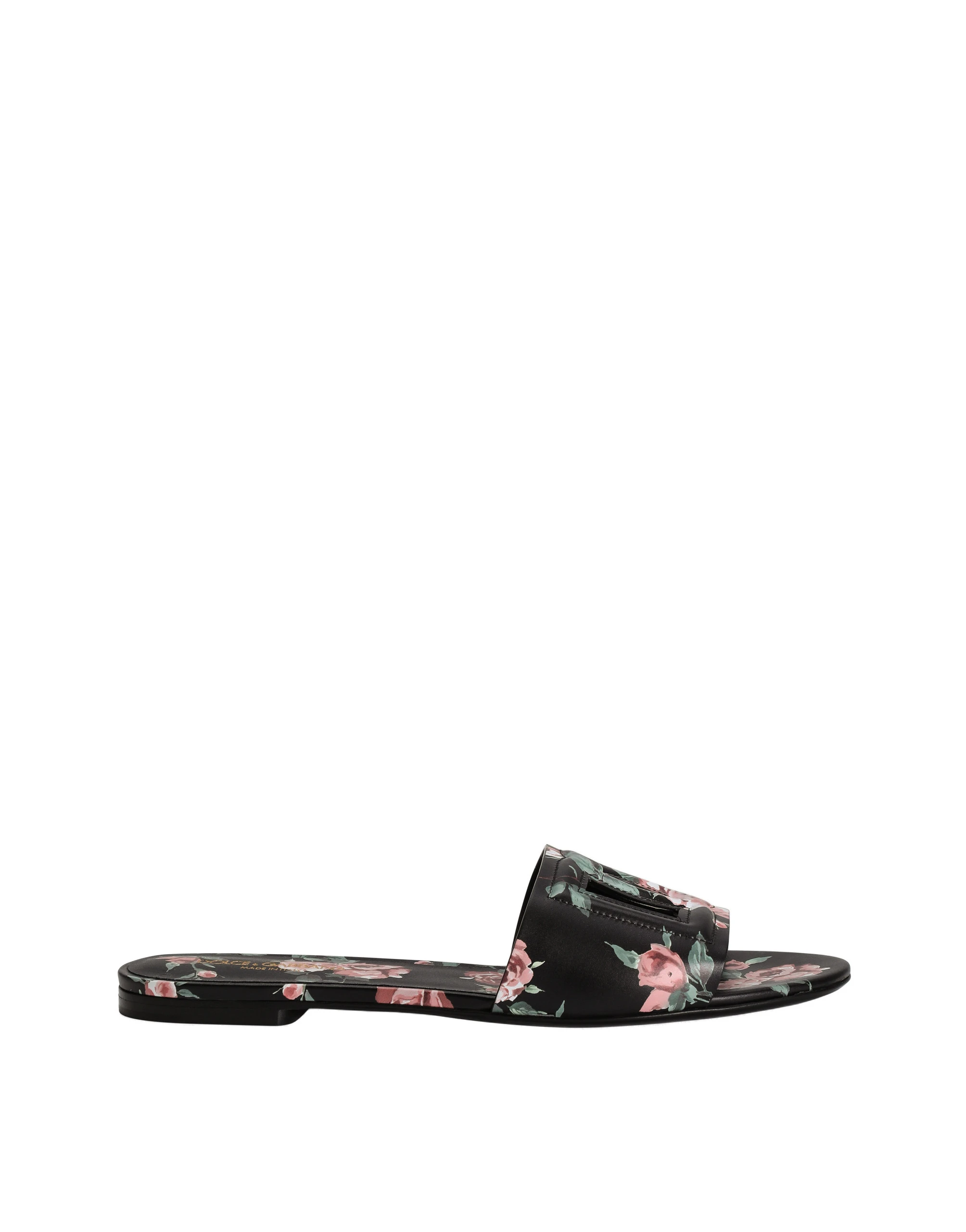 Dolce & Gabbana Calfskin flat slippers with rose print
