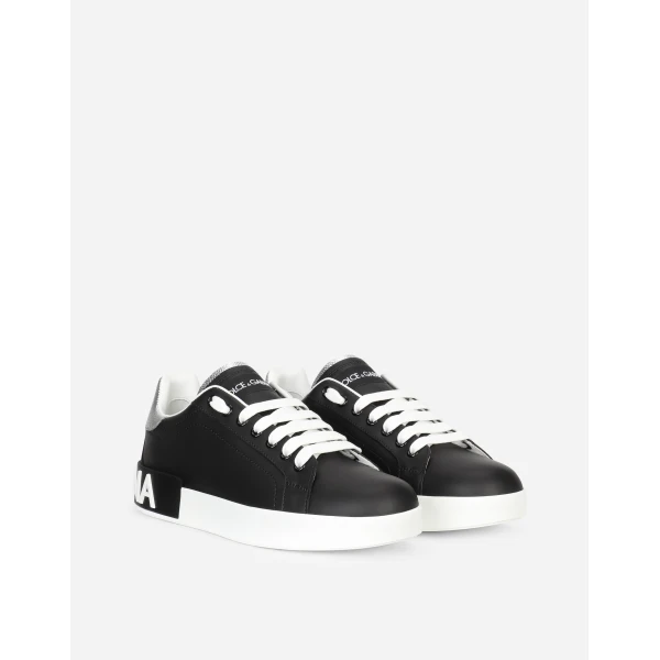 Black and Silver Dolce & Gabbana Calfskin nappa Portofino sneakers, view 2 | Sneakers