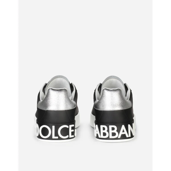 Black and Silver Dolce & Gabbana Calfskin nappa Portofino sneakers, view 3 | Sneakers