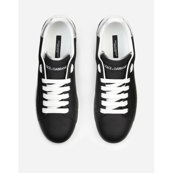 Black and Silver Dolce & Gabbana Calfskin nappa Portofino sneakers, view 4 | Sneakers