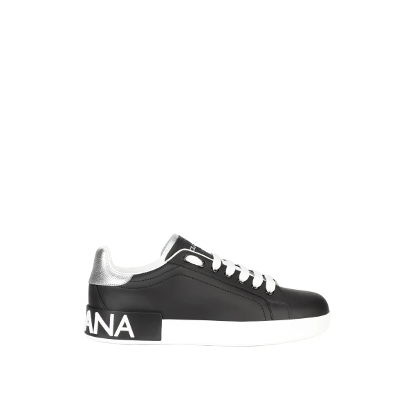 Black and Silver Dolce & Gabbana Calfskin nappa Portofino sneakers | Sneakers