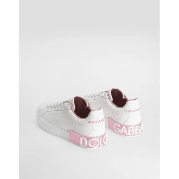 White and Pink Dolce & Gabbana Calfskin nappa Portofino sneakers, view 3 | Sneakers