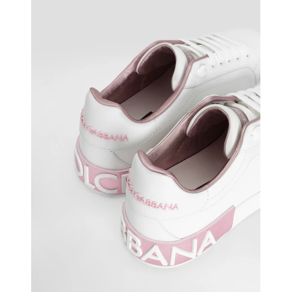 White and Pink Dolce & Gabbana Calfskin nappa Portofino sneakers, view 4 | Sneakers