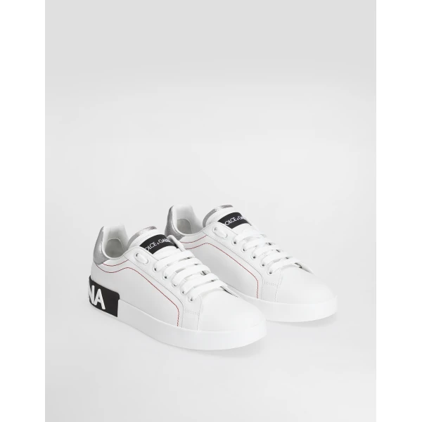 White and Silver Dolce & Gabbana Calfskin nappa Portofino sneakers, view 2 | Sneakers
