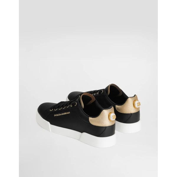 Black Dolce & Gabbana Calfskin nappa Portofino sneakers with lettering, view 3 | Sneakers