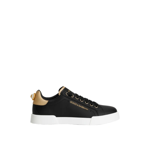Black Dolce & Gabbana Calfskin nappa Portofino sneakers with lettering | Sneakers