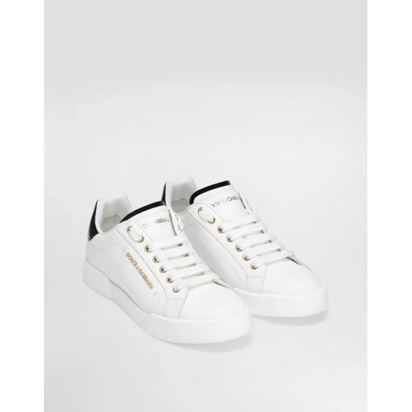 White Dolce & Gabbana Calfskin nappa Portofino sneakers with lettering, view 2 | Sneakers