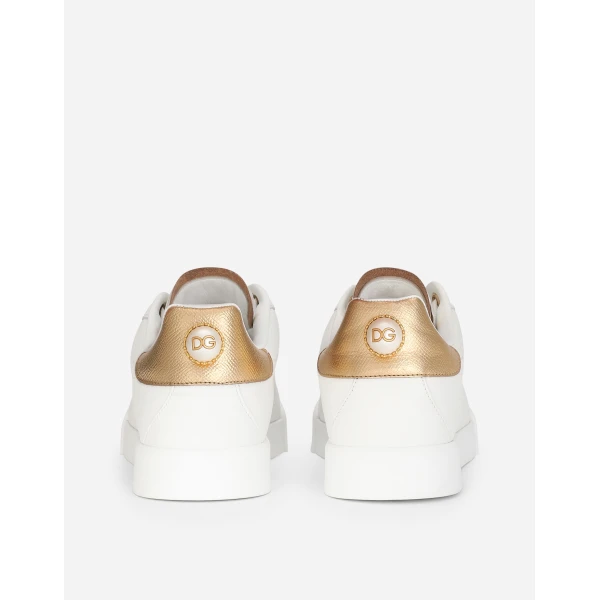 White Dolce & Gabbana Calfskin nappa Portofino sneakers with lettering, view 3 | Sneakers