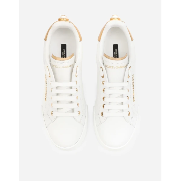 White Dolce & Gabbana Calfskin nappa Portofino sneakers with lettering, view 4 | Sneakers